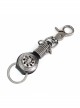 Punk Unisex Black Leather Stitching Carved Pattern Round Shape Metal  Keychain