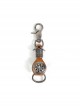 Punk Unisex Brown Leather Stitching Carved Pattern Round Shape Metal  Keychain