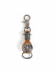 Punk Unisex Brown Leather Stitching Carved Pattern Round Shape Metal  Keychain