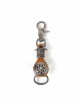 Punk Unisex Brown Leather Stitching Carved Pattern Round Shape Metal  Keychain