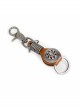 Punk Unisex Brown Leather Stitching Carved Pattern Round Shape Metal  Keychain