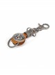 Punk Unisex Brown Leather Stitching Carved Pattern Round Shape Metal  Keychain