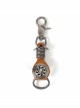 Punk Unisex Brown Leather Stitching Carved Pattern Round Shape Metal  Keychain