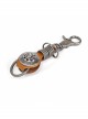 Punk Unisex Brown Leather Stitching Carved Pattern Round Shape Metal  Keychain