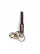 Punk Unisex Brown Leather Stitching Metal Cat Shape Carved Pattern Keychain