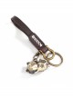 Punk Unisex Brown Leather Stitching Metal Cat Shape Carved Pattern Keychain