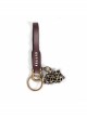 Punk Unisex Brown Leather Stitching Metal Cat Shape Carved Pattern Keychain
