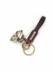 Punk Unisex Brown Leather Stitching Metal Cat Shape Carved Pattern Keychain