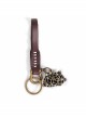 Punk Unisex Brown Leather Stitching Metal Cat Shape Carved Pattern Keychain