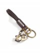 Punk Unisex Brown Leather Stitching Metal Cat Shape Carved Pattern Keychain