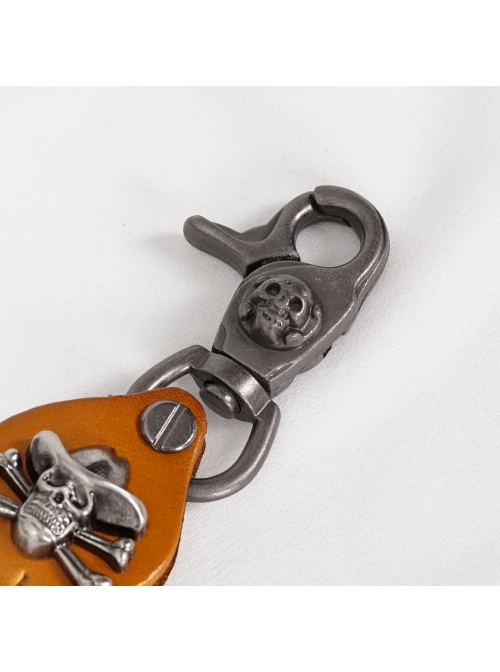 Punk Unisex Brown Leather Stitching Metal Pirate Skull Design Devil Claw Decoration Keychain