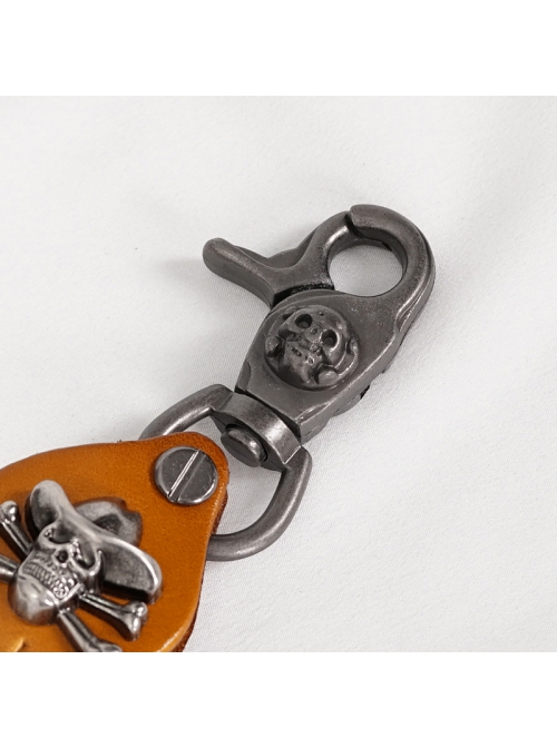 Punk Unisex Brown Leather Stitching Metal Pirate Skull Design Devil Claw Decoration Keychain