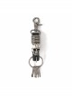 Punk Unisex Black Leather Stitching Metal Cracked Skull Decoration Multiple Chain Buckles Design Keychain