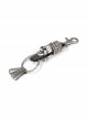 Punk Unisex Black Leather Stitching Metal Cracked Skull Decoration Multiple Chain Buckles Design Keychain
