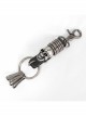 Punk Unisex Black Leather Stitching Metal Cracked Skull Decoration Multiple Chain Buckles Design Keychain