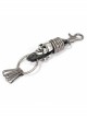 Punk Unisex Black Leather Stitching Metal Cracked Skull Decoration Multiple Chain Buckles Design Keychain
