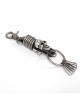 Punk Unisex Black Leather Stitching Metal Cracked Skull Decoration Multiple Chain Buckles Design Keychain