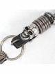Punk Unisex Black Leather Stitching Metal Cracked Skull Decoration Multiple Chain Buckles Design Keychain