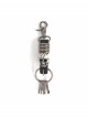 Punk Unisex Black Leather Stitching Metal Cracked Skull Decoration Multiple Chain Buckles Design Keychain