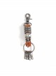 Punk Unisex Brown Leather Stitching Metal Cracked Skull Decoration Multiple Chain Buckles Design Keychain