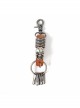 Punk Unisex Brown Leather Stitching Metal Cracked Skull Decoration Multiple Chain Buckles Design Keychain