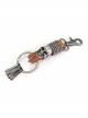 Punk Unisex Brown Leather Stitching Metal Cracked Skull Decoration Multiple Chain Buckles Design Keychain