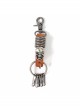 Punk Unisex Brown Leather Stitching Metal Cracked Skull Decoration Multiple Chain Buckles Design Keychain
