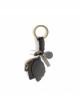 Punk Unisex Black Leather With Carved Metal Leaf Design Lettering Metal Keychain