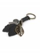 Punk Unisex Black Leather With Carved Metal Leaf Design Lettering Metal Keychain