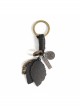 Punk Unisex Black Leather With Carved Metal Leaf Design Lettering Metal Keychain