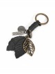 Punk Unisex Black Leather With Carved Metal Leaf Design Lettering Metal Keychain