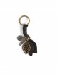 Punk Unisex Black Leather With Carved Metal Leaf Design Lettering Metal Keychain