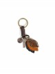 Punk Unisex Brown Leather With Carved Metal Leaf Design Lettering Metal Keychain