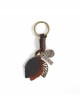 Punk Unisex Brown Leather With Carved Metal Leaf Design Lettering Metal Keychain