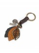Punk Unisex Brown Leather With Carved Metal Leaf Design Lettering Metal Keychain
