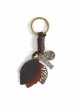 Punk Unisex Brown Leather With Carved Metal Leaf Design Lettering Metal Keychain