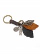 Punk Unisex Brown Leather With Carved Metal Leaf Design Lettering Metal Keychain