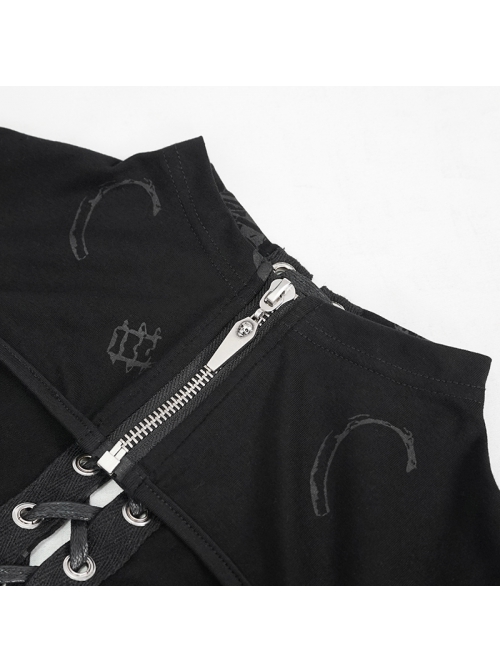 Punk Skull Pattern Print Back Strap Buckle Design Black Female Shawl