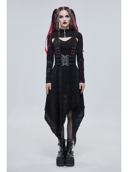 Punk Skull Pattern Print Back Strap Buckle Design Black Female Shawl