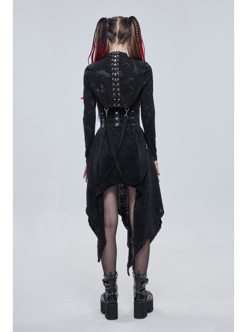 Punk Skull Pattern Print Back Strap Buckle Design Black Female Shawl