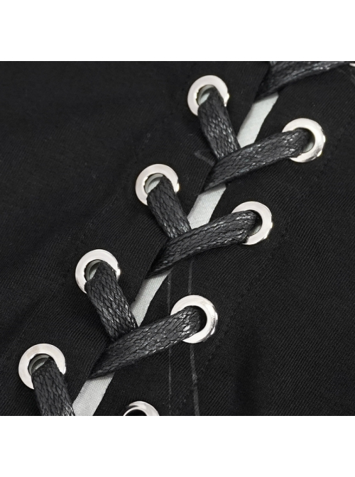 Punk Skull Pattern Print Back Strap Buckle Design Black Female Shawl