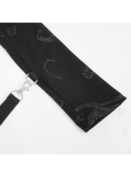 Punk Skull Pattern Print Back Strap Buckle Design Black Female Shawl