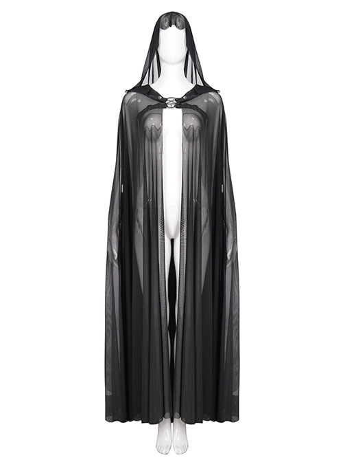 Punk Cross Leather Straps On Chest Design Metal Five-Pointed Star Decoration Female Long Cape With Hood