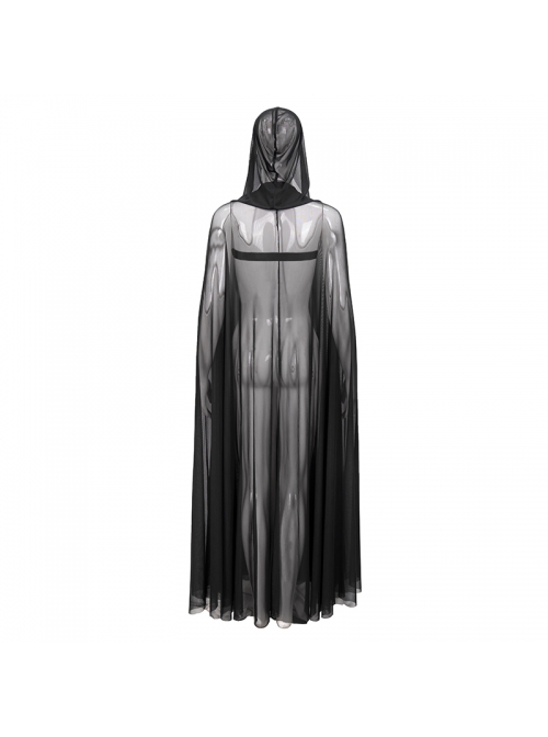 Punk Cross Leather Straps On Chest Design Metal Five-Pointed Star Decoration Female Long Cape With Hood
