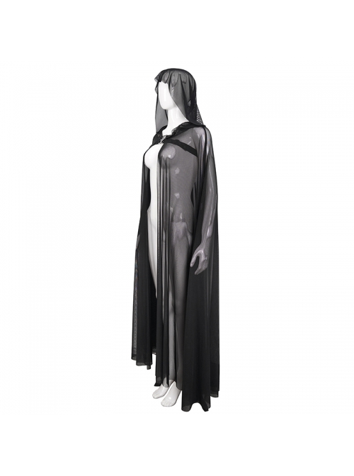 Punk Cross Leather Straps On Chest Design Metal Five-Pointed Star Decoration Female Long Cape With Hood