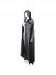 Punk Cross Leather Straps On Chest Design Metal Five-Pointed Star Decoration Female Long Cape With Hood