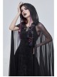 Punk Cross Leather Straps On Chest Design Metal Five-Pointed Star Decoration Female Long Cape With Hood