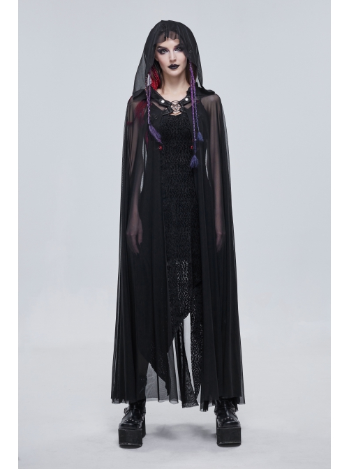 Punk Cross Leather Straps On Chest Design Metal Five-Pointed Star Decoration Female Long Cape With Hood