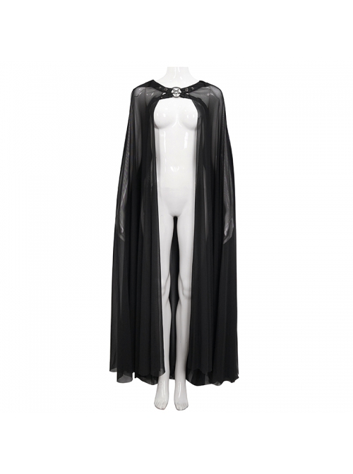 Punk Cross Leather Straps On Chest Design Metal Five-Pointed Star Decoration Female Long Cape With Hood