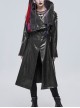 Black-Gray Dark Pattern Exaggerated Large Neckline Design  Shoulder String Decoration Long Leather Jacket